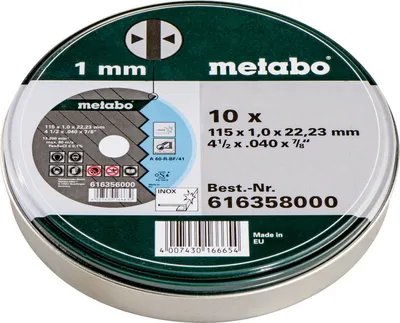 Obrázek produktu pro Metabo Promotion Trennscheiben 115x1,0x22,23 Inox, 10 Stück in Blechdose