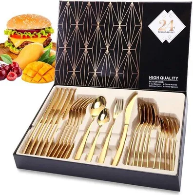 Produktbild von Famanu Besteckset 24-teilig, rostfreier Edelstahl für 6 Personen - Gold