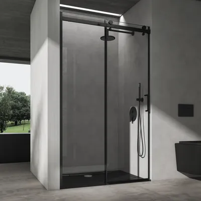 Produktbild von doporro Nischentür Duschabtrennung 120x195cm Duschtür mit Schiebetür 8mm ESG-Sicherheitsglas Klarglas Duschwand Soft-Close inkl.NANO Teramo19K schwarz