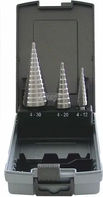 Produktbild von 3-teiliges HSS Stufenbohrer-Set 4-12, 4-20, 4-30 mm selbstzentrierend entgratend