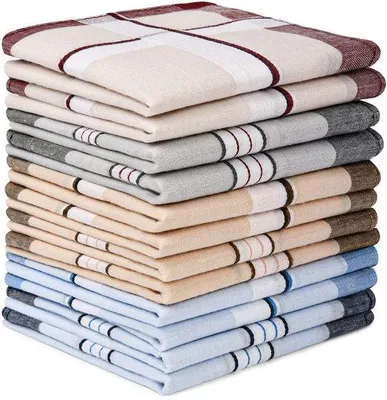 Productafbeelding van Ibenzoa® katoenen zakdoeken voor heren, set van 12, 40x40 cm, 6 kleuren, klassiek ruitpatroon – zacht, absorberend en wasbaar tot 60°C