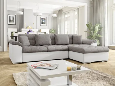 Produktbild von MIRJAN24 Ecksofa Diana, Eckcouch mit Bettkasten und Schlaffunktion, Polsterecke (Ecksofa Rechts, Soft 017 + Lawa 05)