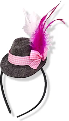 Produktbild von Haarreif "ROSI" mit Trachtenhut, weißer & rosa Feder / Bayern / Tirol / Fasching / Oktoberfest / Karneval