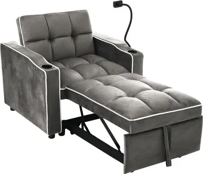 Produktbild von Antique Dunkelgrau 3-in-1 Ausziehbares Einzel-Schlafsofa 83x167x76 cm Mit Getraenkehalter Handyhalter Sofa Liegestuhl Schlafstuhl Sessel Kleine Raeume
