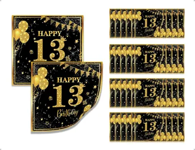 40 Servietten 13. Geburtstag Deko Schwarz Gold