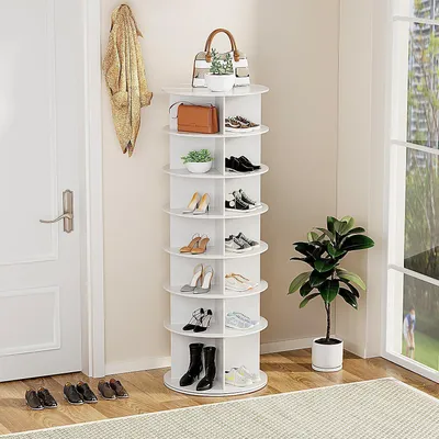Zdjęcie produktu dla Obrótna półka na buty, 7 poziomów, wielofunkcyjna, oszczędzająca miejsce, średnica 60 cm