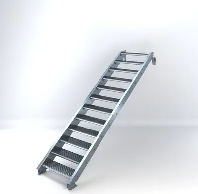 Produktbild von Stahltreppe 12 Stufen bis Höhe 240 cm, Laufbreite : 80 cm kein Geländer ST 1 (31 / 31 mm)