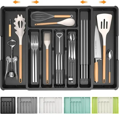 Image de Range-couverts extensible Organisateur de tiroir Noir 10 compartiments
