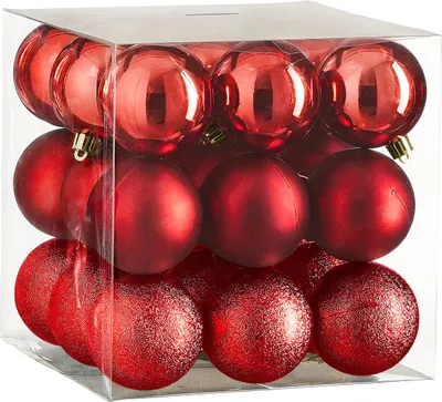 Zdjęcie produktu dla Zestaw 27 ozdób: czerwone okrągłe ozdoby mix 6 cm