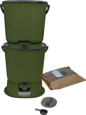 Produktbild von Set mit 2 Bokashi-Kompostern (15,3 l) mit 1 kg organischem Aktivator und Basis