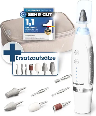 Produktbild von GRUNDIG Maniküre Set elektrisch - Schöne Nägel dank Power LED und 17tlg Saphir Zubehör Pediküre Fußpflege Set & Maniküre Set mit Zubehör elektrische Nagelfeile (Maniküre Set + Ersatzaufsätze)
