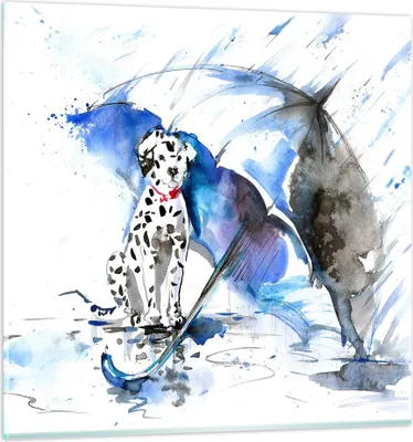 Produktbild von Bilder auf glas - Hund Regenschirm Regen Wetter - 60x60cm - Glasbilder - Wandbilder - Kunstdruck - zum Aufhängen bereit - Wanddekoration aus Glas - Glas Bilder - Wandbild auf Glas - GAC60x60-3044