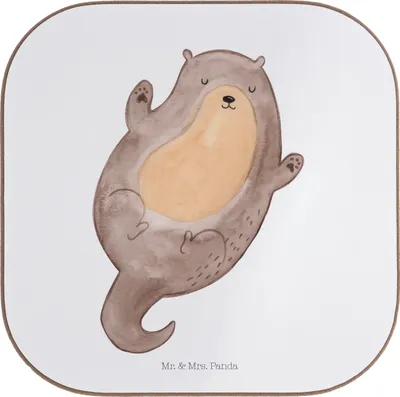 Produktbild von Mr. & Mrs. Panda Tischuntersetzer Otter Umarmen - Weiß - Geschenk, Coaster, Holzuntersetzer, gut Gelaunt, Untersetzer Tasse, für Gläser, Hallo, Seeotter See, glücklich