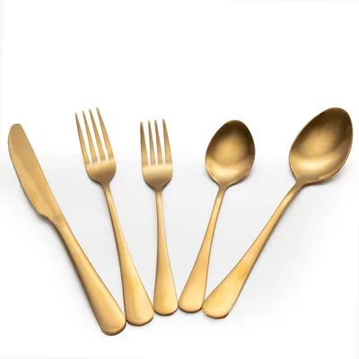 Produktbild von Intirilife Essbesteck 20-teilig Gold - hochglanzpolierter Edelstahl, modernes 4 Personen Besteck mit Messer, Gabel, Löffel, Spülmaschinenfestes Tafelbesteck