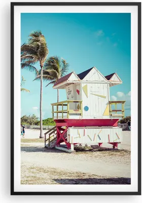 Produktbild von Gerahmtes Poster - Schwarzer Rahmen - Strand Miami Florida - 61x91,5 cm - Wand Bild - Wanddeko - Wandbilder - Kunstposter - Wandposter - Bilderrahmen - Bilder - Kunstdruck - Wandbild - P2BPA61x91-4332