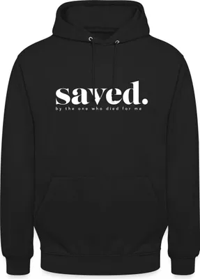 Produktbild von Spreadshirt Saved By Jesus Gott Religion Christus Christ Uni Hoodie, L, Schwarz