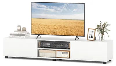Produktbild von COSTWAY TV Schrank Lowboard für TV bis zu 70 Zoll, Fernsehschrank mit 2 Türen & 2 offenen Regalen, TV-Ständer Fernsehtisch, 160 x 35 x 30 cm, Weiß