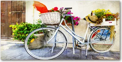 Produktbild von Tulup® Glas-Bild - 100x50 -Wandkunst - Wandbild hinter gehärtetem Sicherheitsglas  - Fahrzeuge - Weißes Fahrrad - Mehrfarbig