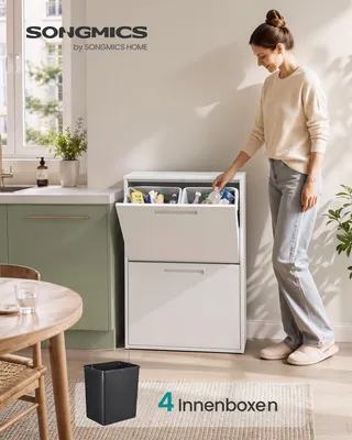 Produktbild von SONGMICS Mülleimer Küche 4 x 17 L Mülltrennsystem Geruchsdicht 63,1 x 24,1 x 92,1 cm Weiß