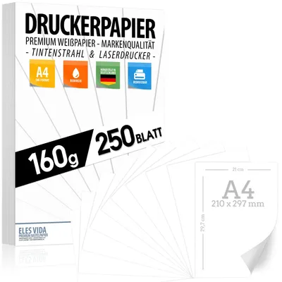 Produktbild von Druckerpapier A4 160g weiß, 250 Blatt – PREMIUM PAPIER Reinweiß, DIN A4