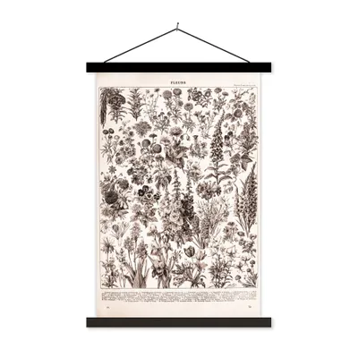 Produktbild von MuchoWow® Textilposter Blumen - Pflanzen - Schwarz - Weiß 60x90 cm mit schwarzem Rahmen - Poster Wohnzimmer