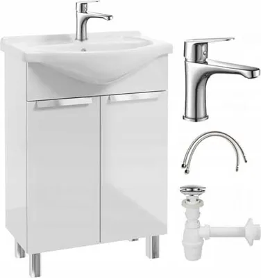 Produktbild von DomoDomo waschbecken mit unterschrank 60 x 85 x 43,5 cm -waschtisch mit unterschrank, gäste wc 60 cm weiß, waschtischarmatur, Siphon, klick klack