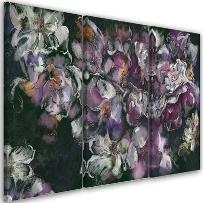 Produktbild von Triptychon auf leinwand irisblüte 150x100 cm Feeby lila wandbild bereit zum aufhängen