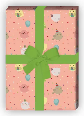 Produktbild von Lustiges Geburtstags Geschenkpapier mit Party Vögeln, rosa - G7698, 32 x 48cm