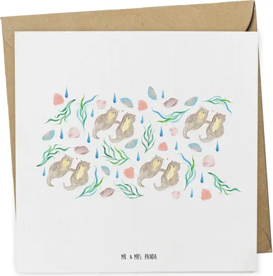 Produktbild von Mr. & Mrs. Panda Glückwunschkarte Otterliebe Design - Weiß - Geschenk, Grußkarte, anlasskarte, doppelkarte, Meer, Aquarell, Maritim, faltkarte, Muscheln, Klappkarte