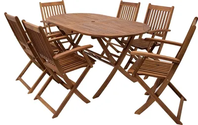 Produktbild von Gartengarnitur Sitzgruppe Tisch Stuhl 7-teilig mit Schirmloch Akazienholz