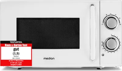 Produktbild von MEDION Mikrowelle, ca. 700 Watt Leistung, ca. 17 Liter Kapazität, 6 Stufen, Auftaufunktion, MD 15644, weiß