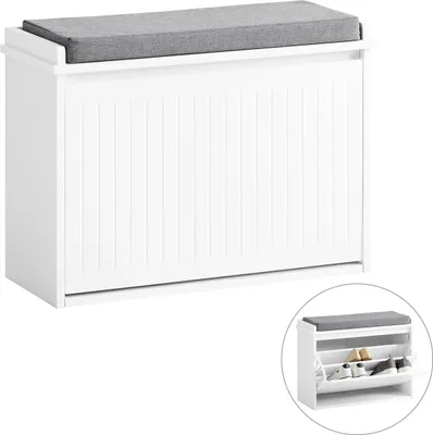 Immagine prodotto di Panca porta scarpe con contenitore - FSR98 - Vano ribaltabile - Cuscino - Bambù - 62 x 46 x 26 cm - Bianco