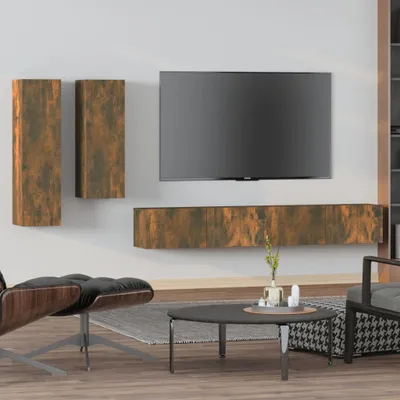 Produktbild von 4-tlg. TV-Schrank-Set Räuchereiche Holzwerkstoff