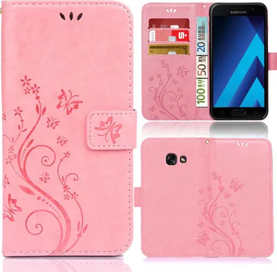 Produktbild von Handy Tasche für Samsung Galaxy A8 Plus 2018 Schutz Hülle Handyhülle mit Blumenmuster Klapp Hülle mit Standfunktion und Kartenfächer Rosa