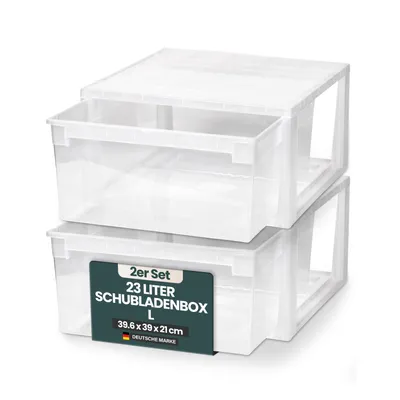 Produktbild von Set: 2 x Schubladenboxen Größe L mit Nutzvolumen 23 Liter pro Box, Maße pro Box: 39,6x39x21,3 cm
