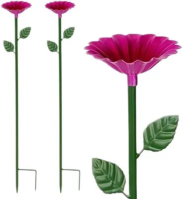 Zdjęcie produktu dla Kąpielisko dla ptaków do ogrodu, wymiary 65 x 8 cm, metalowe, odporne na zimę, z motywem czerwonych kwiatów, przeznaczone dla dzikich ptaków i owadów