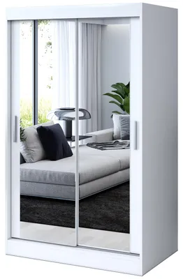 Zdjęcie produktu dla Szafa przesuwna Biały Mat - 120x200cm - Szafa przesuwna KARL - z 2 lustrami- do sypialni i garderoby