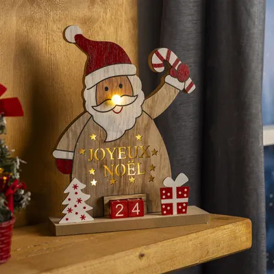LED Holz Weihnachtsmann Weihnachtskalender Weihnachtsdeko Kalender