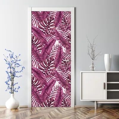 Produktbild von Dekorative Türposter selbstklebend Klebefolie Wandaufkleber Rosa exotische Blätter 85 x 200 cm
