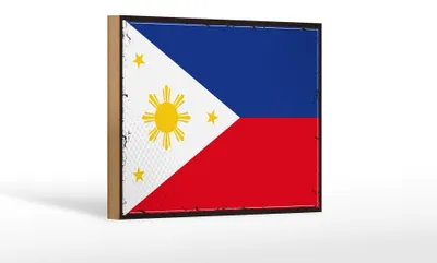 Produktbild von Holzschild Flagge Philippinen 18x12 cm Retro Philippines Dekoration