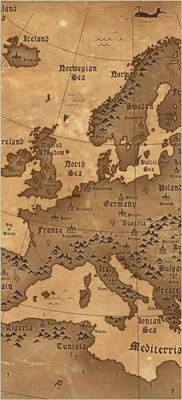 Produktbild von Türtapete Türposter Alte Weltkarte Karte von Europa in englisch - Größe: 93 x 205 cm
