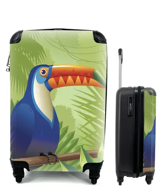 Produktbild von MuchoWow® Koffer Handgepäck Trolley Rollkoffer Kleine Reisekoffer mit 4 Rollen - Eine Illustration eines Tukans auf einem Dschungel-Hintergrund - Cabin Size < 55x40x23 cm & 55x40x20 cm - Fotokoffer - Kabinenkoffer - Boardgepäck - Reise-Box - Reisekoffer - Reisegepäck - Koffer mit Bild - Trolley für Kinder