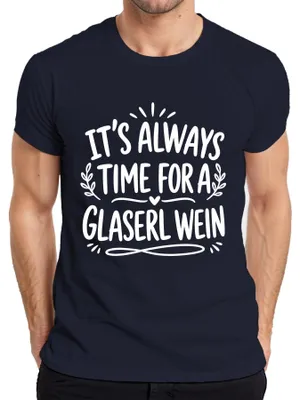 Immagine prodotto di Maglietta da uomo, taglia M, colore blu navy, con scritta "Glaserl Wein Lustig Statement Sarkasmus"