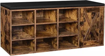 Obrázok produktu pre In And OutdoorMatch Lavica na topánky Kara - Industrial 10 priehradiek - Úložný priestor - Lavica do predsiene - Úložná lavica - 110 x 30 x 48 cm