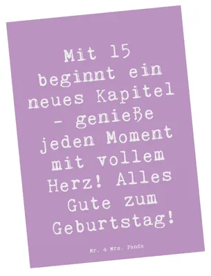 Produktbild von Mr. & Mrs. Panda Postkarte Spruch 15. Geburtstag - Lavendeltraum - Geschenk, Lebensfreude, kunstkarte, Meilenstein, Postkarten, Geburtstagsgeschenk, neues Kapitel