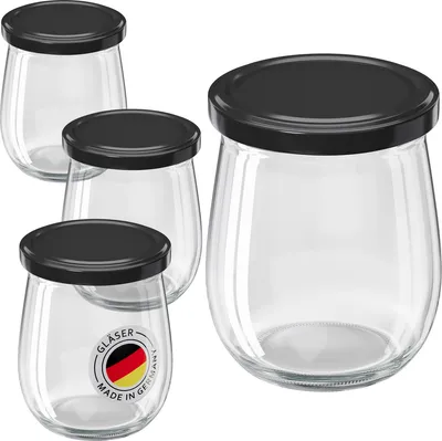 Produktbild von WELLGRO 50x Einmachgläser mit Schraubdeckel schwarz - 417ml