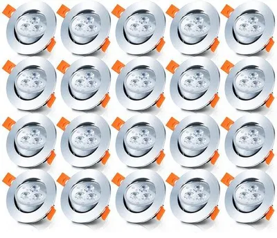 Obrázek produktu pro LED vestavné bodovky, studená bílá, 3 W, otočné, do koupelny a kanceláře, 20 ks