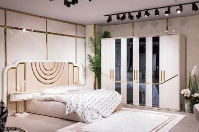 Produktbild von Modern Schlafzimmer Set Bett 2x Nachttische Kleiderschrank Design Möbel 4 tlg.