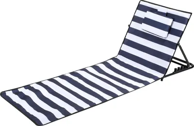 Produktbild von TolleTour Strandmatte mit Tragegurt mit Kopflehne Kopstütze Verstellbarer Rückenlehne 600D Polyester Blau und weiB 1 Stucke 158cm x 55cm