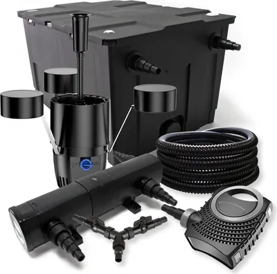 Image de SunSun Kit complet: CBF-550 Filtre de bassin jusqu'à 60000 L, CTF-8000 pompe de filtration 8000l/h 70W, CUV-224 lampe uv 24W, 25m Tuyau 25 mm, CSP-250 Écumeur 2500l/h 45W, Y-distributeur